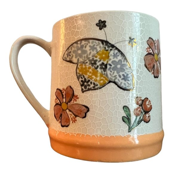 Seeds and Sunshine Coffee Mug, Cup Orange Bees and Flowers Gold Trim - Picture 3 of 7